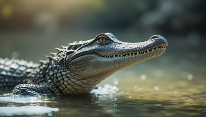 Obraz premium Close-up of a Young Crocodile in Water