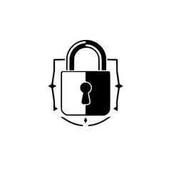 Symmetrical, abstract black and white padlock on a white background, showcasing a minimalist design, and an elegant look.