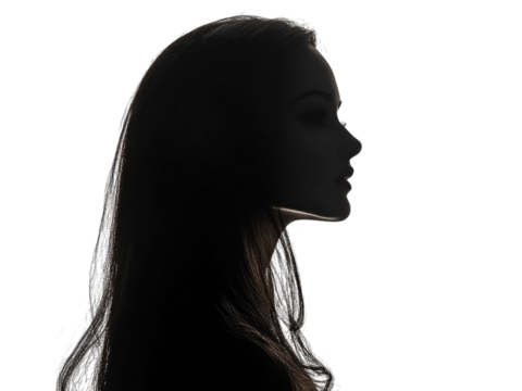 Silhouette of a Woman Profile, Dark Hair, Mysterious, Elegant Pose,  Studio Lighting, Dramatic Photography
