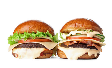 Tasty burgers isolated on white background