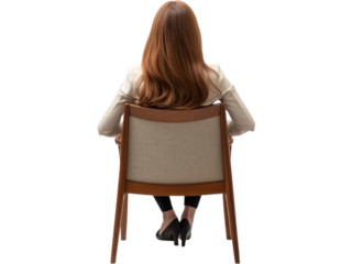 Woman Sitting in Wooden Chair Rear View Studio Shot Elegant Pose Backside