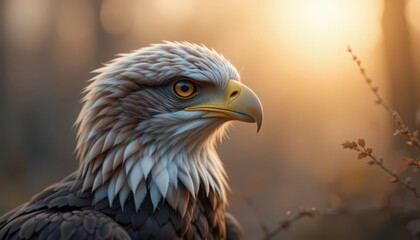 Obraz premium Close-up of a majestic eagle at sunrise.