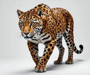 Obraz premium Jaguar in Dynamic Stride Against a Neutral Background