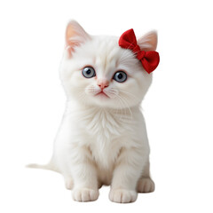 Obraz premium transparent background Cute White Kitten with Red Bow