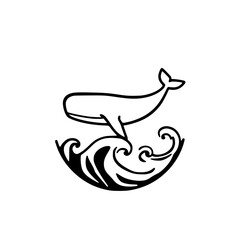 Minimalist whale leaping from ocean waves