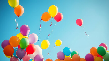 Colorful luxury clear balloons floating in the sky. Copy space concept for wallpaper or background