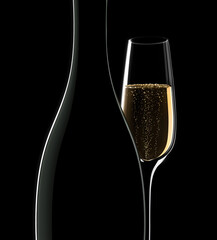 Champagne - bottles with a glass - 3D illustration