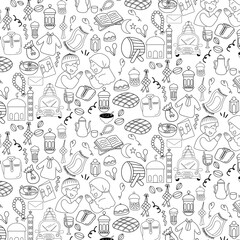 ramadhan eid al-fitr doodle cartoon seamless pattern