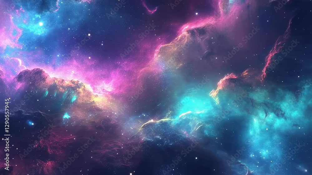 Wall mural bright and colorful nebula with glowing gas clouds and star clusters in deep space. astronomy and co