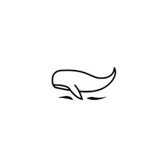 Minimalist black and white line drawing of a whale surfacing over sea