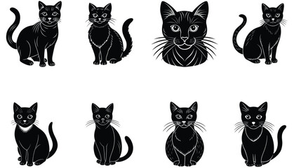 Fototapeta premium Cats collection silhouette. Vector illustration. Cat vector Shilhoutte Bundle