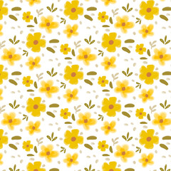 yellow flower with watercolor style seamless pattern