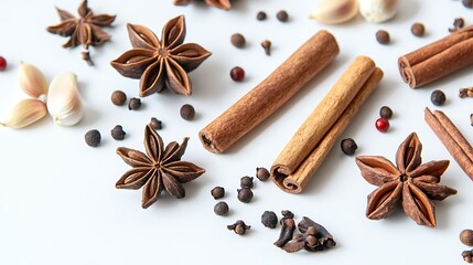 Aromatic Spices and Herbs: Star Anise, Cinnamon, Cloves, Peppercorns, and Garlic