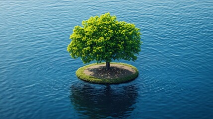 Solitary Tree on a Peaceful Island in a Serene Lake