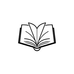 Open book illustration with minimalist, black outline on white background.