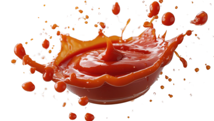 Dynamic Splash of Red Ketchup in the Air with Realistic Texture and High-Speed Motion Effect png, cutout