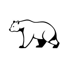 Bold Monochrome Graphic Illustrative Sketch of a Polar Bear on a White Background. Minimalist Silhouette of the bear in motion.