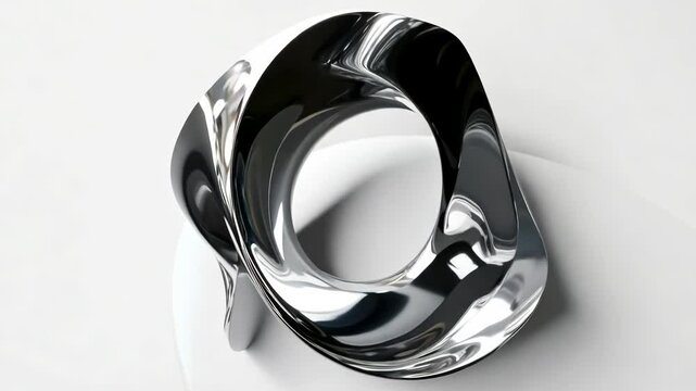 Rotating abstract chrome mobius strip on white background