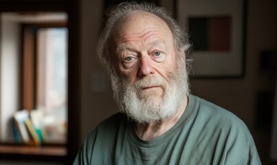 Portrait of Elderly Man with White Beard, Green Shirt
