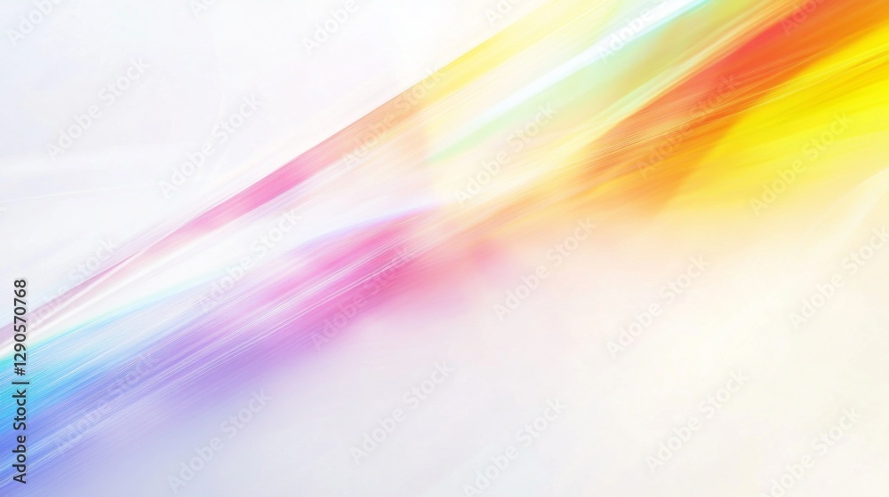 Poster vivid rainbow colors stream through a serene white background, creating an enchanting blend of light