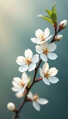 Delicate white blossoms, soft focus, ample blank space , white flowers, clean