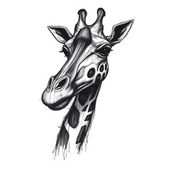 Eerie creepy atmosphere hand-drawn sketch style vector illustration, simple giraffe design, white background, rough lines, textured pencil strokes, dark tones, unsettling details