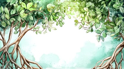 A vibrant illustration of lush green trees framing a serene space. Perfect for nature-themed projects, evoking calm and beauty in every detail.