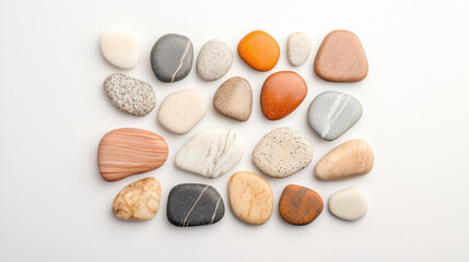 Organic collection of unshaped irregular pebbles in various colors and textures, showcasing natural beauty and diversity. Perfect for decorative purposes or artistic projects