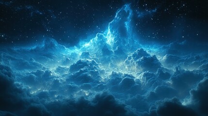 Fototapeta premium Starry night cloudscape, luminous mountain range, cosmic landscape