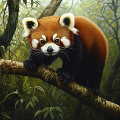 Majestic Red Panda in Lush Forest Habitat