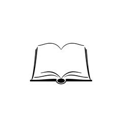 Open Book in a Minimalist, Clear, and Simple style, a Black and White book open on a white background.