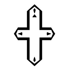 Obraz premium Black & White Cross Illustration: Minimalist Religious Symbol with pointed design and simple black outline.