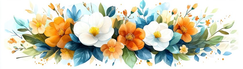 Watercolor Floral Arrangement with Orange and White Flowers