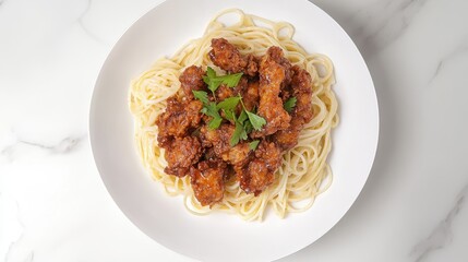 Savory Garlic-Parsley Chicken over Spaghetti Pasta on Elegant White Plate