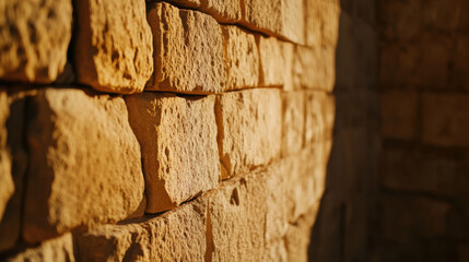 Ancient stone wall with textured surface and warm lighting, showcasing beauty of natural materials and craftsmanship