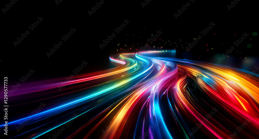 Aufkleber vibrant, flowing light streaks across a dark backdrop, creating a dynamic and energetic abstract des