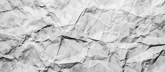Crumpled grey paper texture with deep creases and shadows creating a gritty industrial look suitable for backgrounds and copy space usage