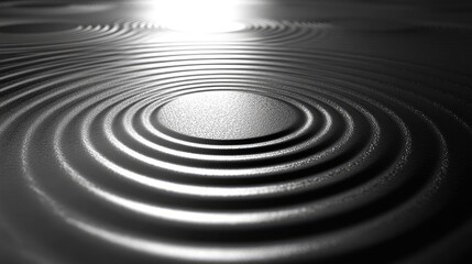 Obraz premium Concentric Circles Ripple Effect: Abstract Design, Serenity, Stillness, Tranquility, Zen Garden, Water Surface, Reflection, Black and White, Minimalist, Texture