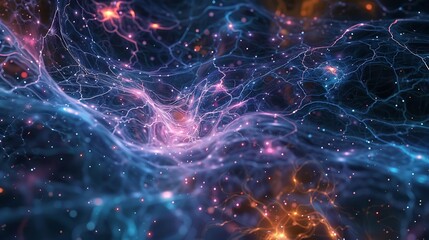 Abstract Visualization of Cosmic Energy Flow in Vibrant Purple and Blue Tones