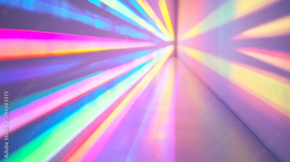 Aufkleber A captivating display of colorful light beams radiate down a corridor against a pristine white backdrop, creating an atmosphere of joy and wonder