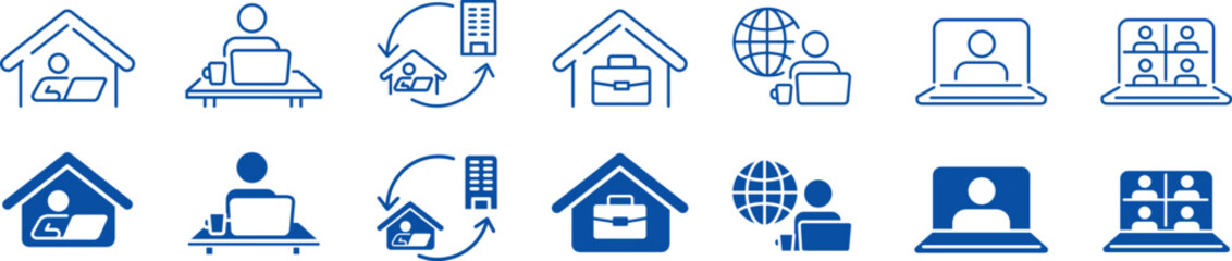 Working from home, remote work, icon set. 