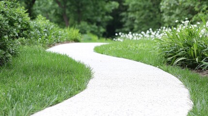 Obraz premium Winding garden path, lush greenery, peaceful park