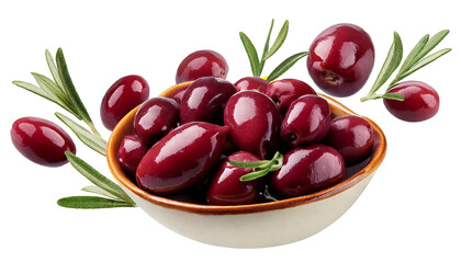 Freigestellte Kalamata Oliven: Dunkelviolett, mandelf&ouml;rmig und aromatisch, ideal f&uuml;r Salate, Antipasti und mediterrane Gerichte aus Griechenland
