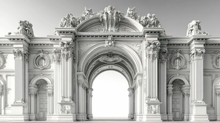 Obraz premium Ornate white stone archway, grand architectural detail.