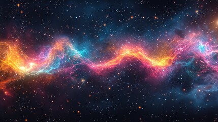 Obraz premium Futuristic cosmic background with glowing star constellations, deep space colors, and energy waves 