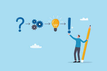 Creative thinking for solution or result, solving problem or question and answer, method or analysis for solution and success, resolution process concept, businessman solving problem with solution.