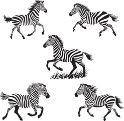 Silhouette of Running Zebra Dynamic Pose