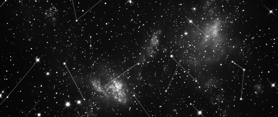 Obraz premium Hyper-realistic depiction of stars and constellations forming a C on a black background with connecting lines