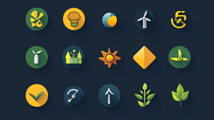 Green ecology energy conservation icons and outline style ecological world power vector illustration.
