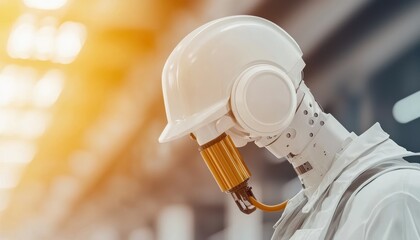 Robotic engineer at work industrial facility technology image modern environment close-up view automation concept